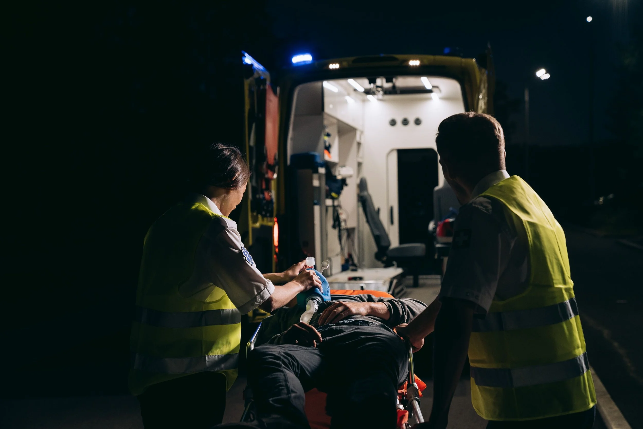 night shift worker emergency services paramedics on duty