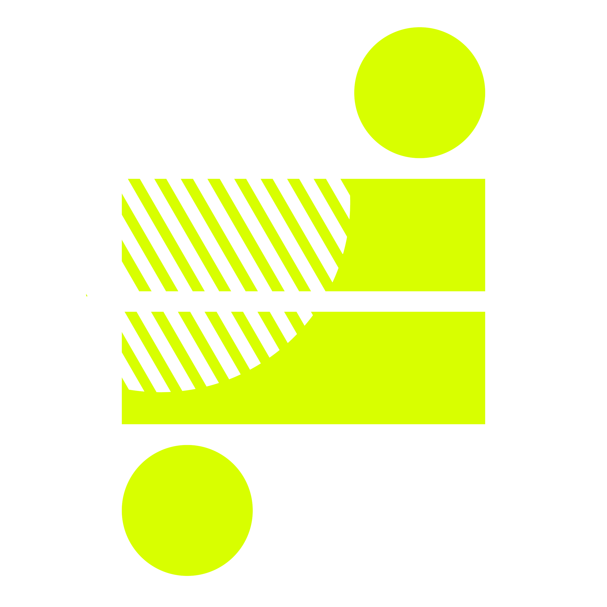 Graphic with a yellow circle, a yellow rectangle, and a yellow semi-circle with black diagonal stripes on a black background.