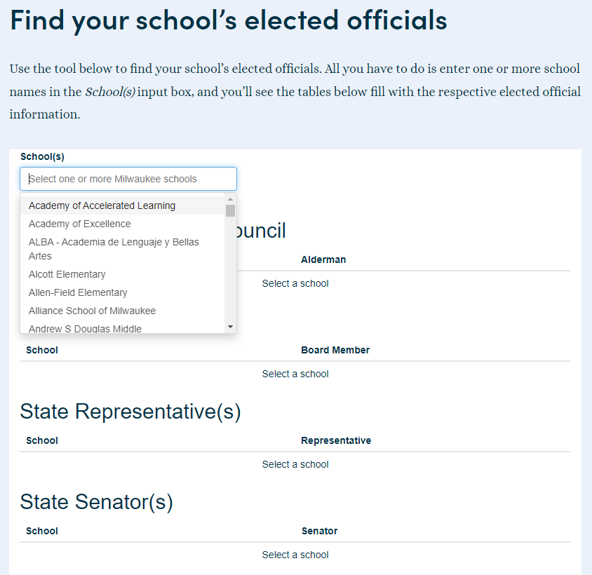 Find your school's elected officials