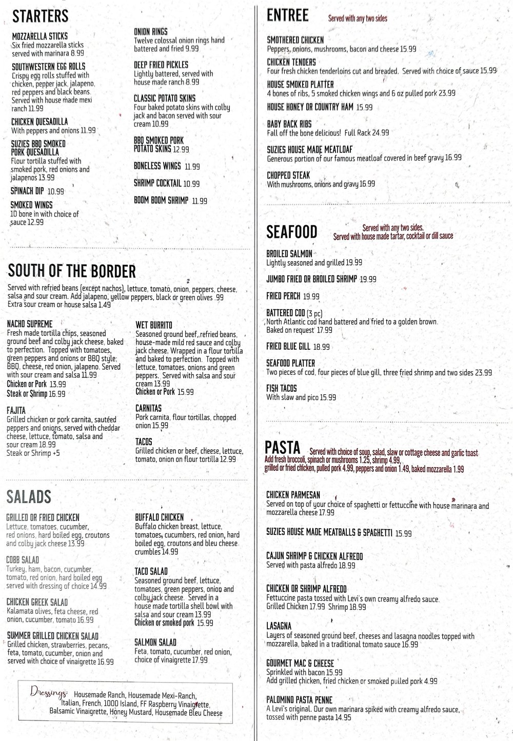 Levi Menu Levi's Food and Spirits