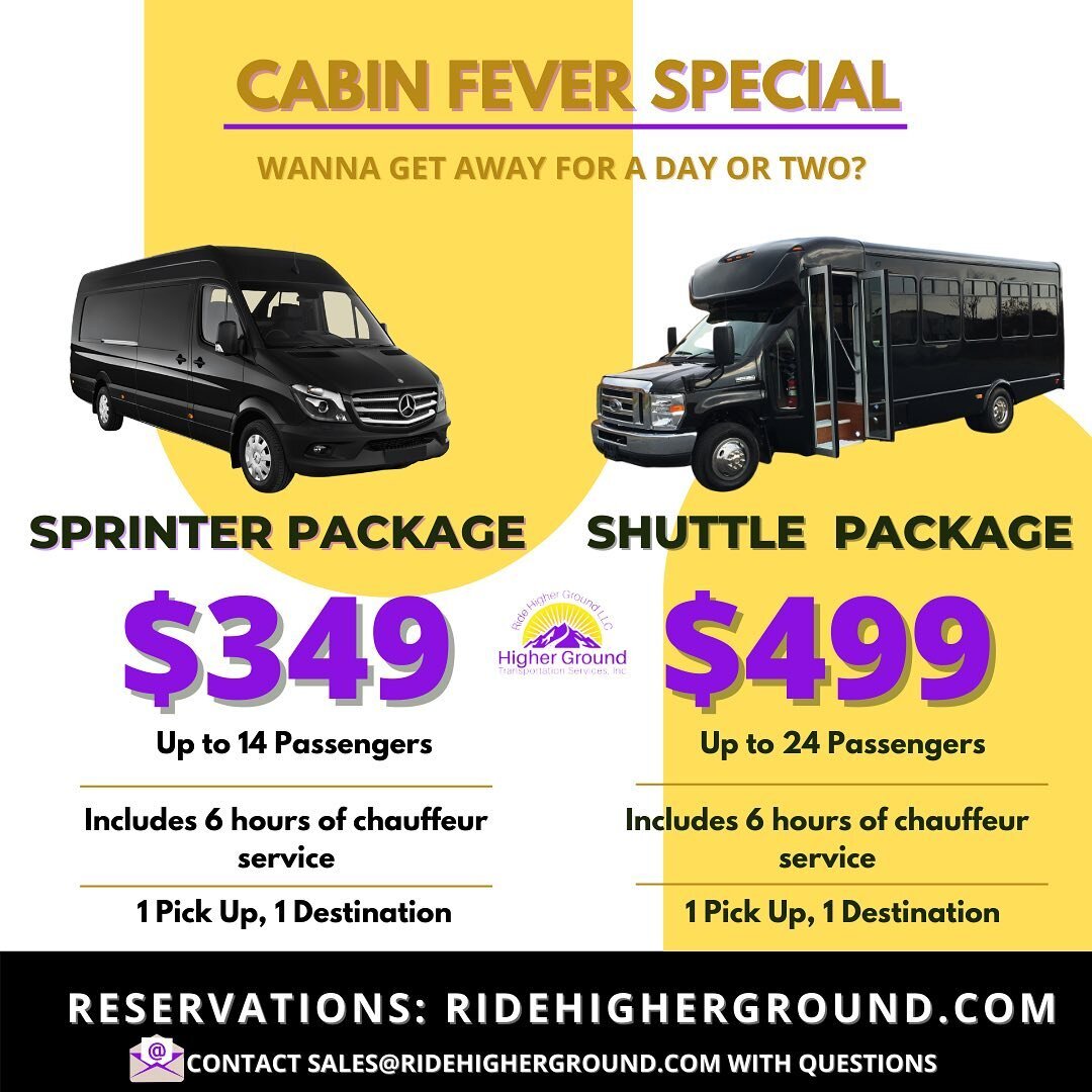 We have learned over the last year that every day is a blessing. Let Higher Ground help you celebrate your birthday or special occasion in style. Our vehicles can seat 14, 24, and 32 passengers comfortably as we transport your guests and you to your 