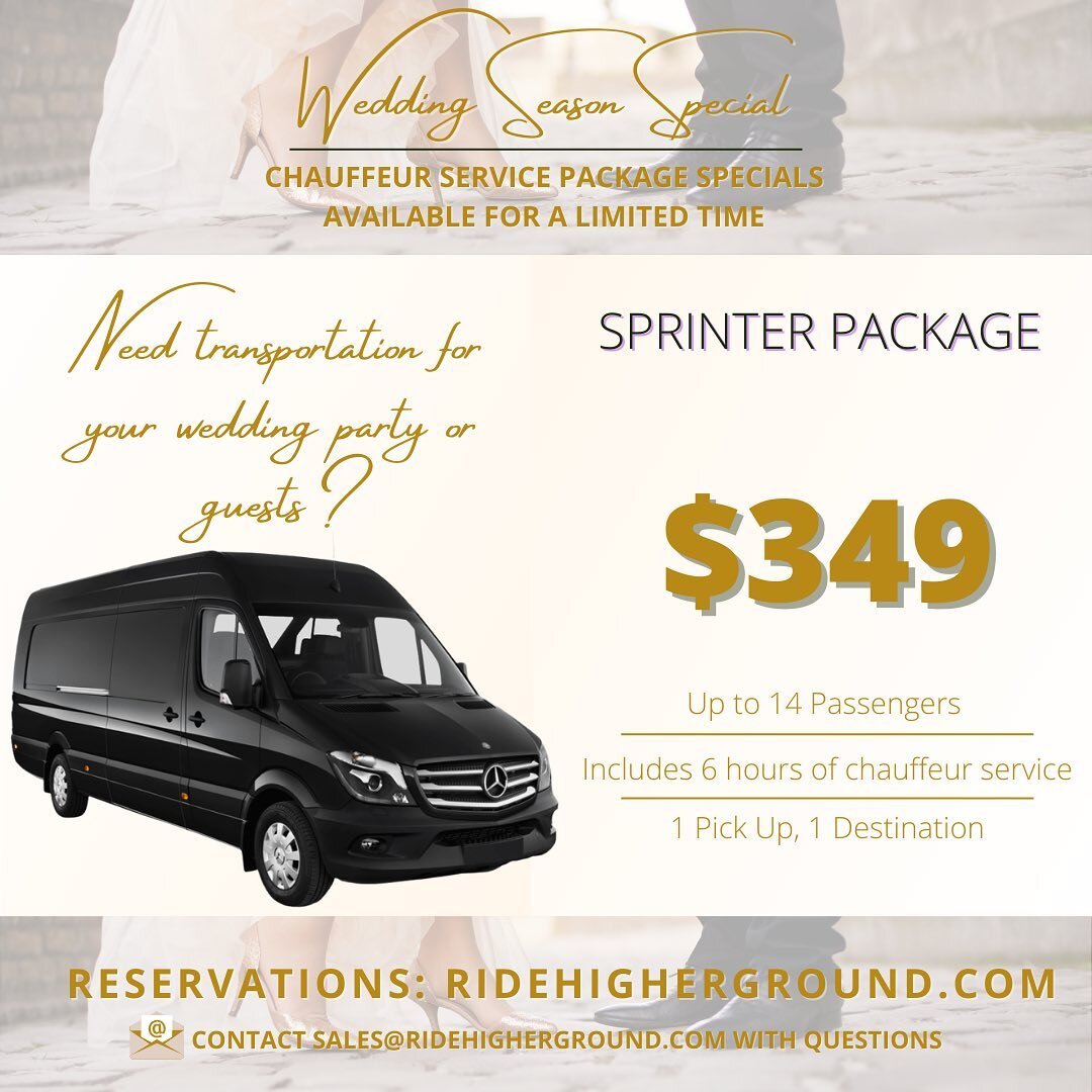 Our luxury shuttle buses, Mercedes Sprinters, and mini-buses can accommodate your guests, family, friends, and the bride &amp; groom for pre-events and on your wedding day. All you have to do is visit our website (link in bio) and fill out an online 