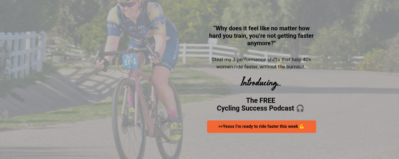 Marissa asks why does it feel like no matter how hard you train, you're not getting faster anymore? Steal my 3 performance shifts that help 40+ women ride faster, without the burnout. Click the image to get free coaching tips