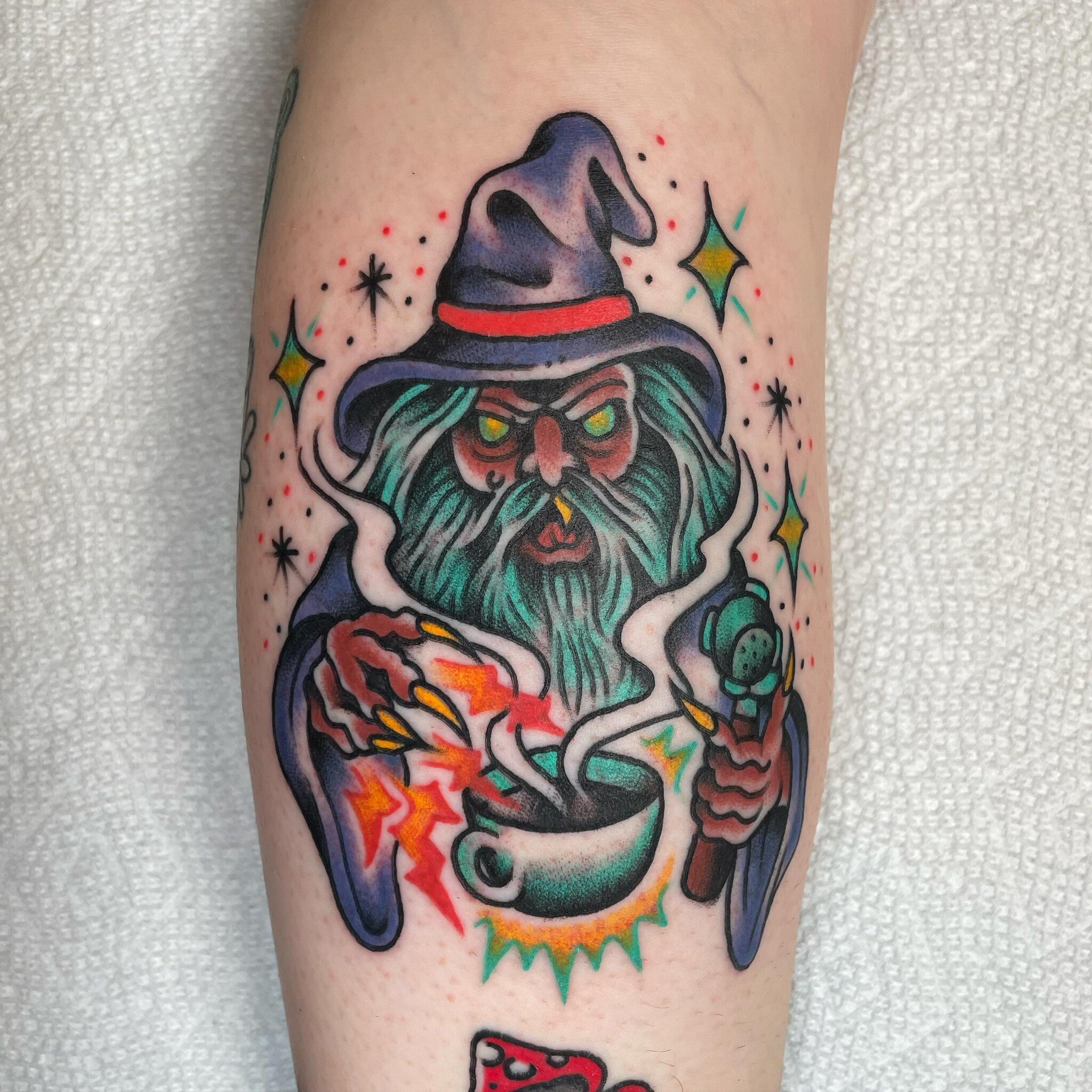 This was super fun! Love tattooing wizards doing wizard things. Thanks again Lauren! 
.
.
.
#wizardtattoo #coffeetattoo #tattoo #tattoos #okc #oklahomacity #oklahoma #oklahomacitytattoo #oklahomacitytattooartist  #oklahomatattooartist #oklahomatattoo