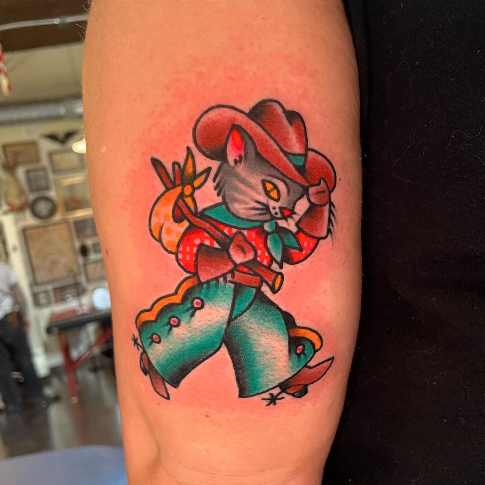 Hey y&rsquo;all! I have more cowboy dogs &amp; cats I&rsquo;d love to tattoo! Hit me up to book one! 
.
.
.
#tattoo #tattoos #okc #oklahomacity #oklahoma #oklahomacitytattoo #oklahomacitytattooartist  #oklahomatattooartist #oklahomatattoo #americantr
