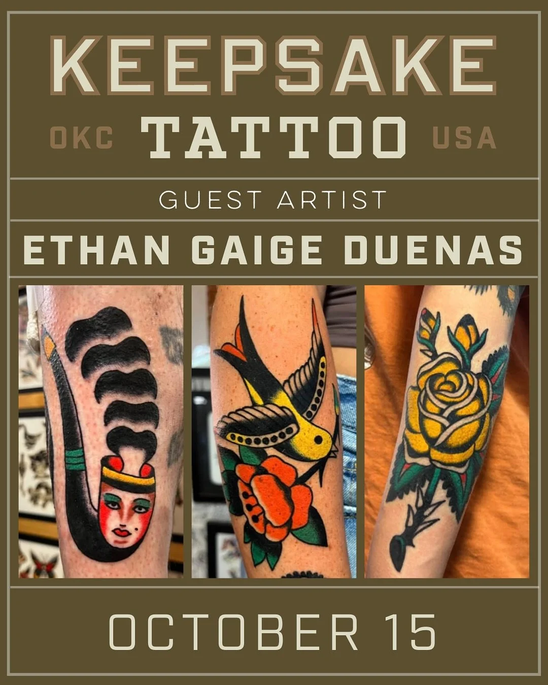 Please help us welcome @ethangaigeduenas to OKC! Ethan will be joining us on October 15th for one day of tattooing only. Book your appointment now &mdash; don&rsquo;t wait, they will go fast! Please DM @ethangaigeduenas directly to snag yours today, 