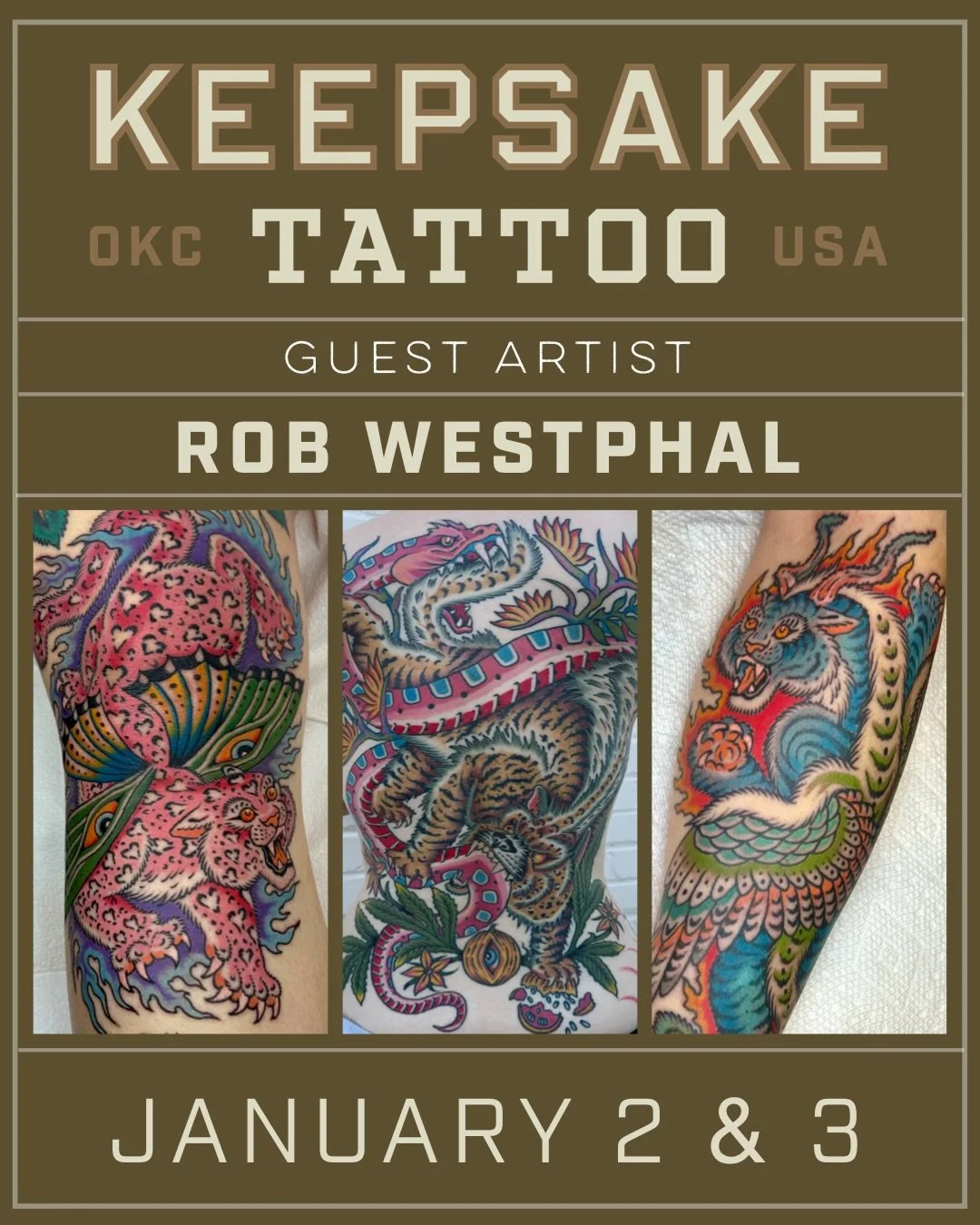 Please help us welcome @robwestphal.tattooer to OKC and Keepsake Tattoo. Rob will be sitting in with us January 2nd and 3rd. Don&rsquo;t miss out, book your appointment today! Please DM @robwestphal.tattooer for scheduling, see you soon!