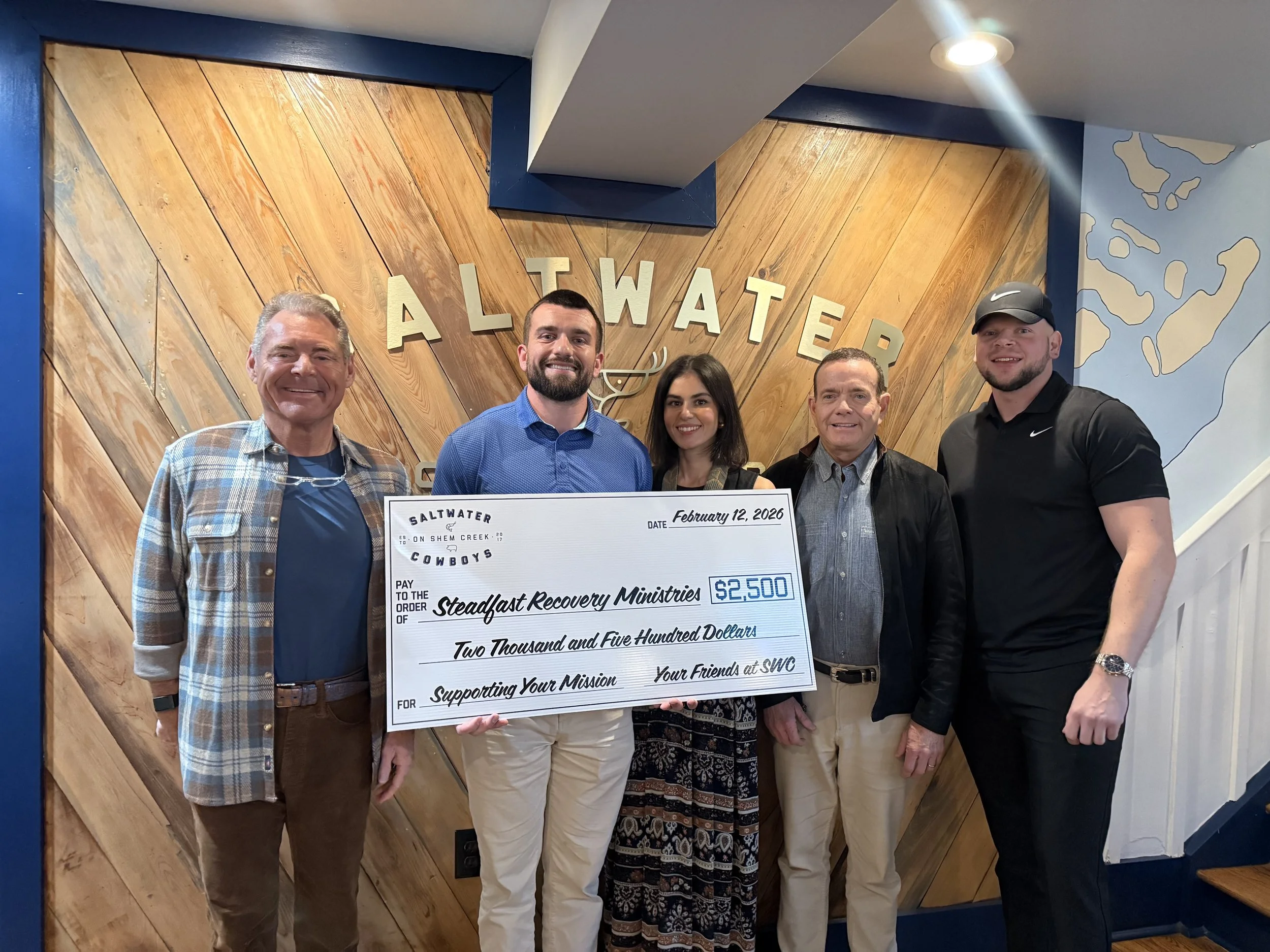 Saltwater Cowboys presents $2,500 donation to  Steadfast Recovery Ministries