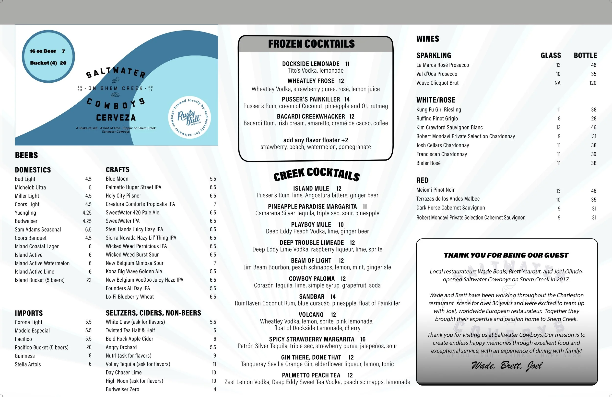 Drink Menu — SALTWATER COWBOYS