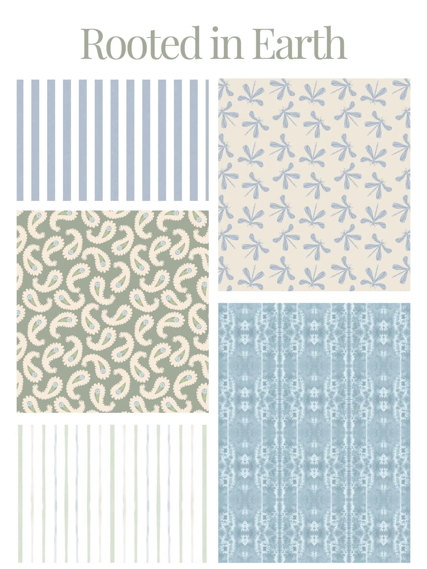 Rooted in Earth.

This palette came from the colors I am loving lately. Sage, dusty powder blue, soft sand. The kinds of tones that feel calm and easy to live with.

A textured stripe, a paisley for movement, hand stitched shibori dye work. Pieces th
