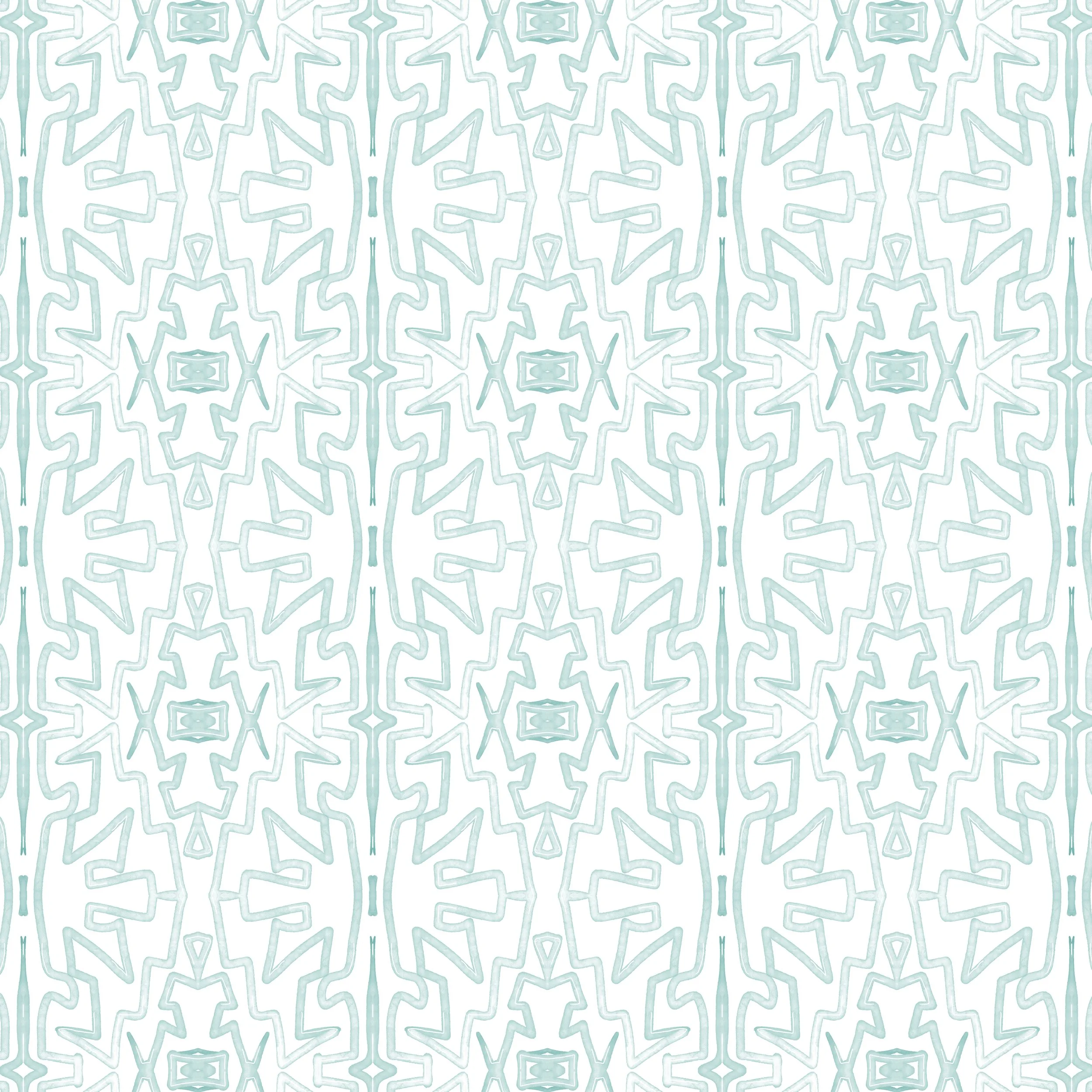 Aqua Maze Lines Hand Drawn Boho Abstract Geometric Zigzag Stripe