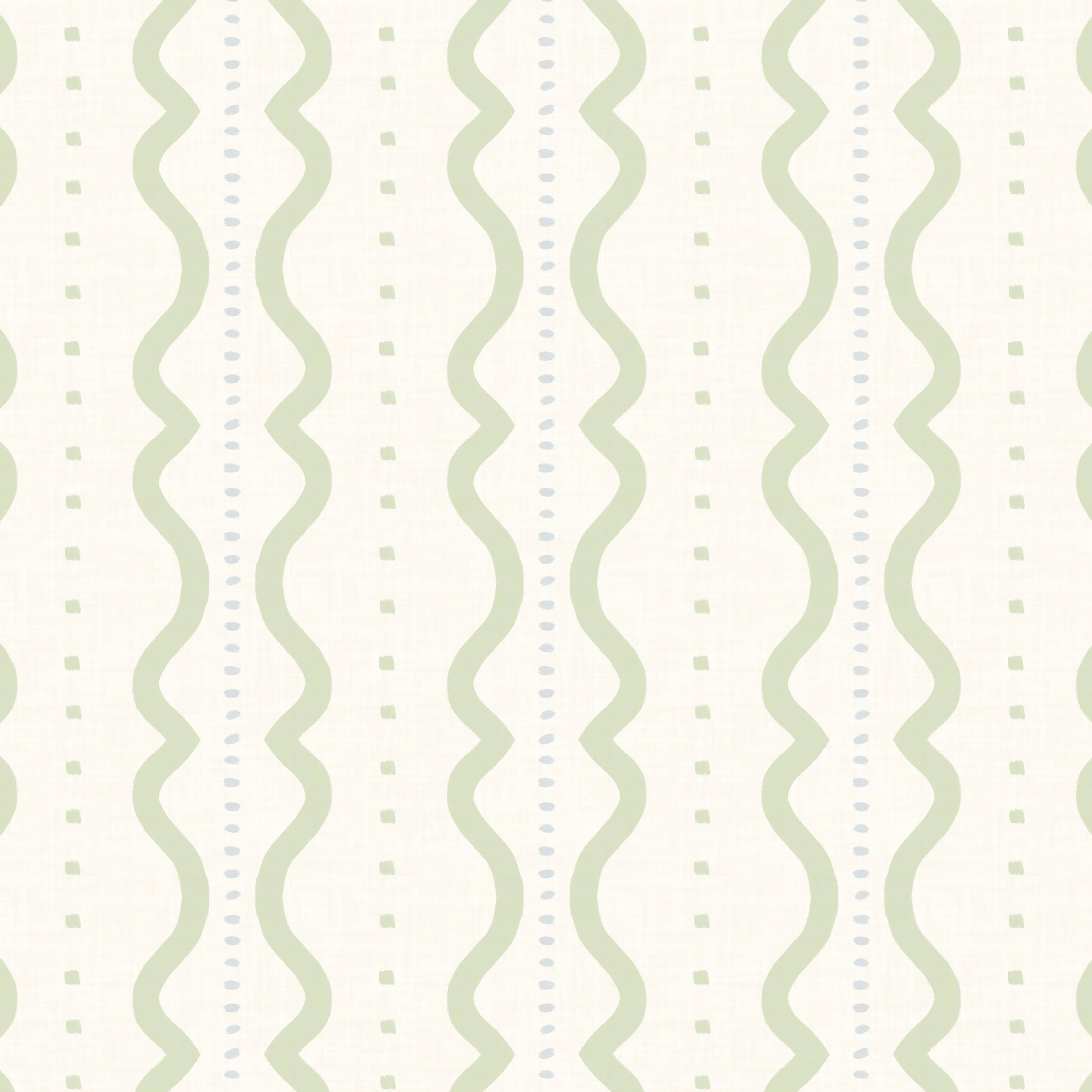 Sage Green Trailing Scalloped Stripes Blue Dots Cottagecore