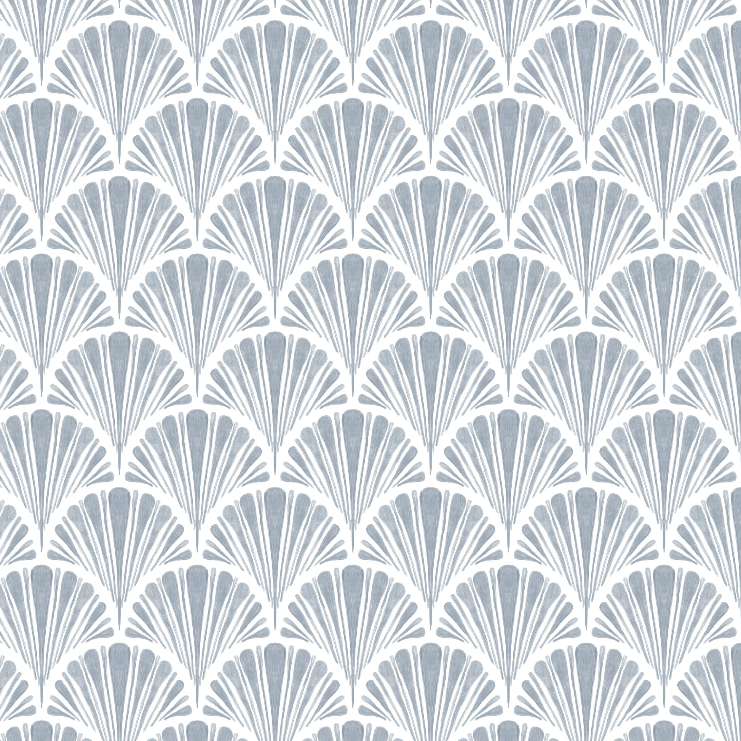 Original hand painted blue watercolor fan pattern inspired by Japandi interiors and Scandinavian simplicity.
