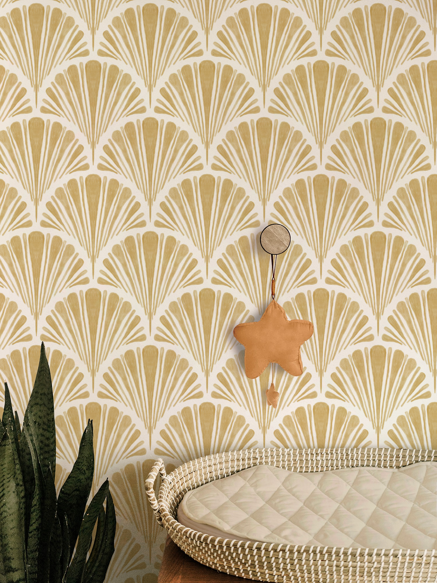 yellow ochre Japandi Scallop Art Deco Geometric Shells Textured Floral Fan