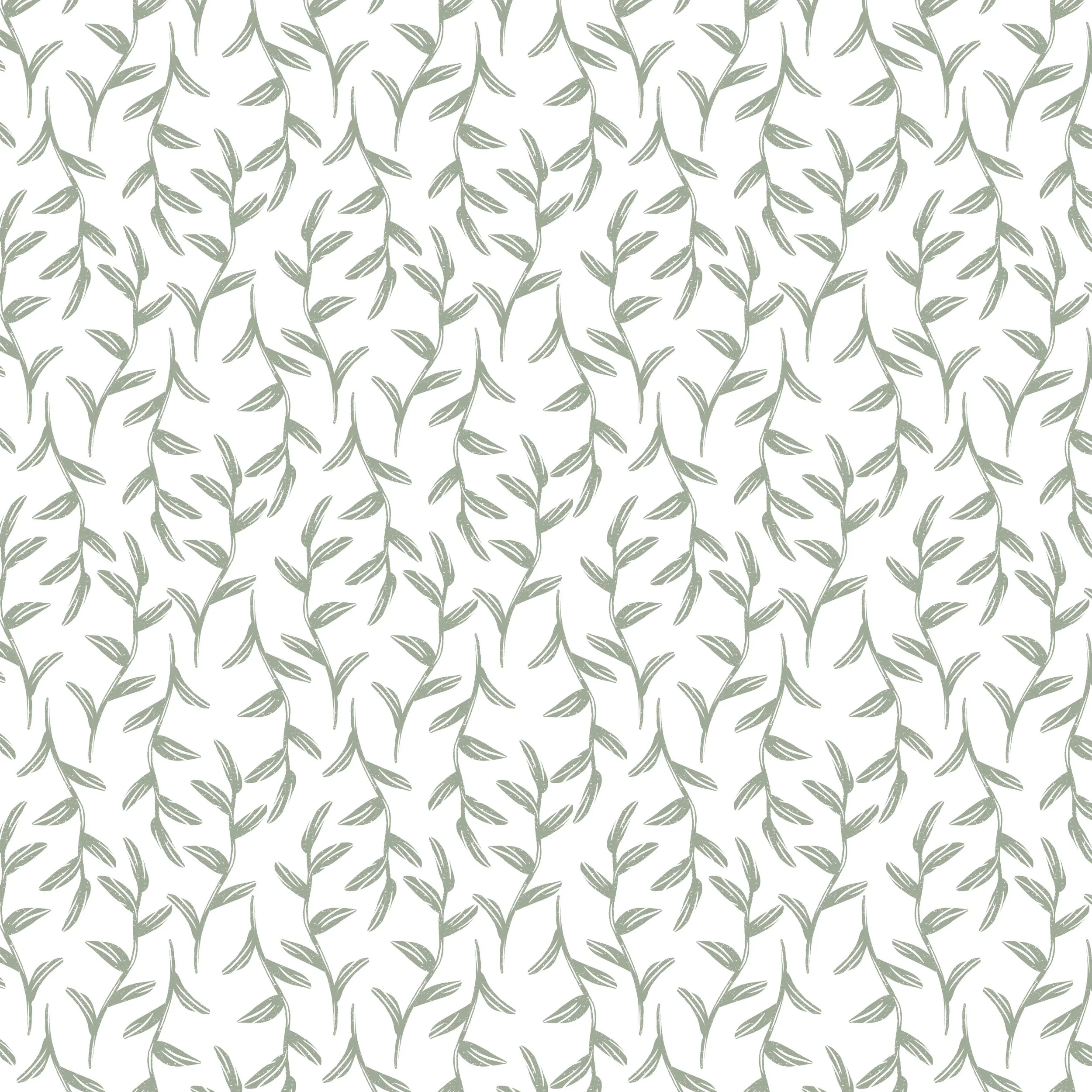 Sage Green Trailing Linocut Branches Botanical Cottagecore