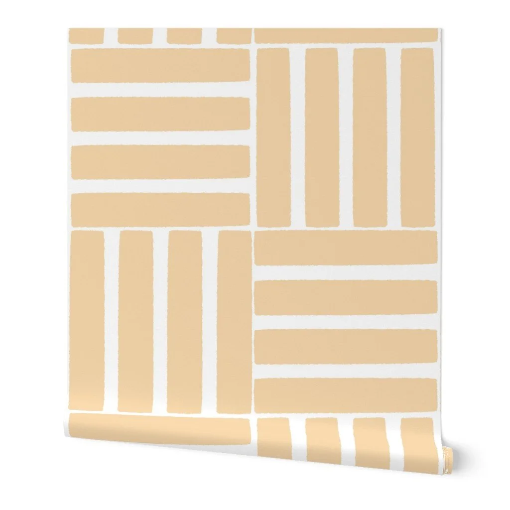 a wallpaper sample roll Light Peach Stripe Checkered Grid Modern Japandi Wallpaper