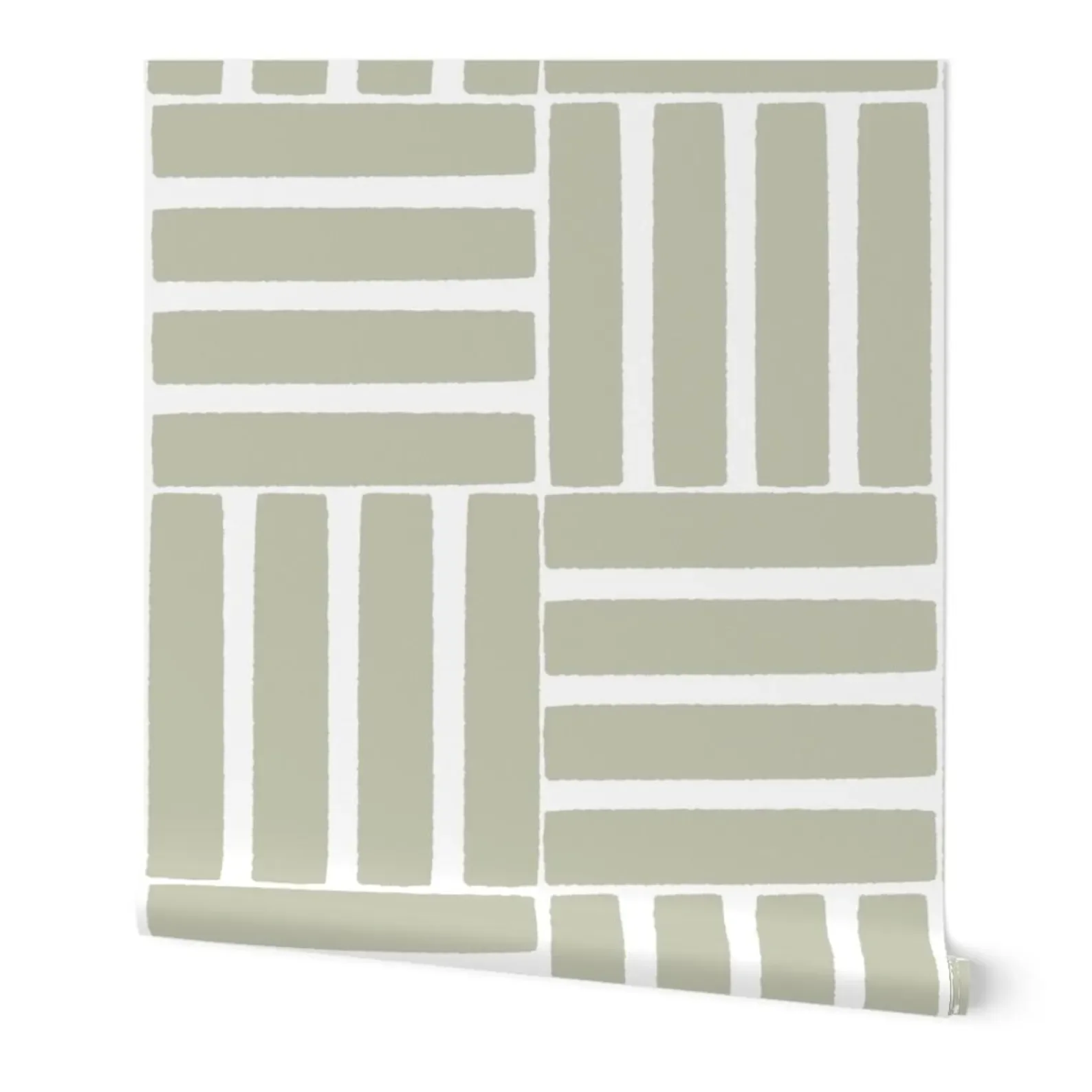 sample roll Soft Sage Green Stripe Checkered Grid Modern Japandi Wallpaper