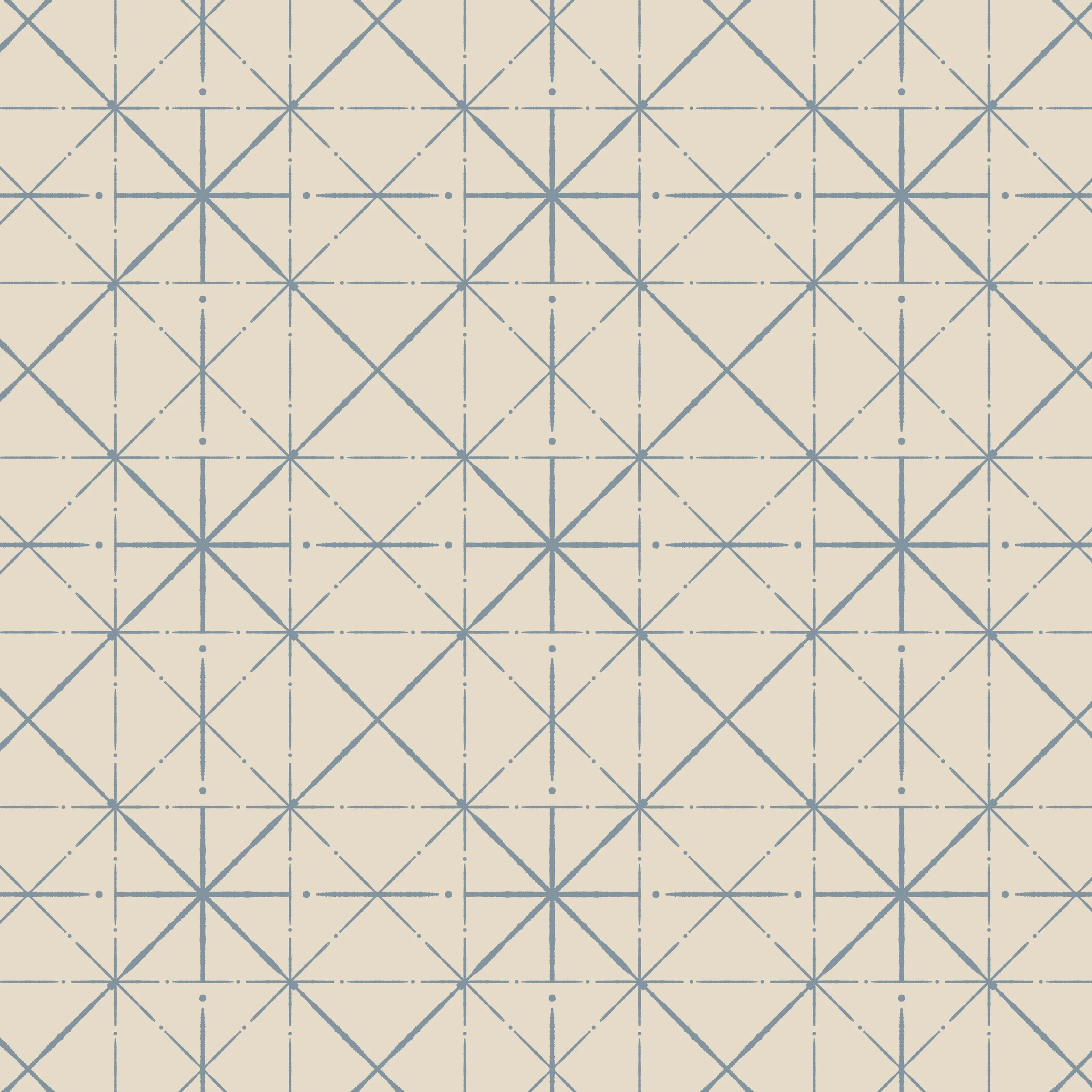 Hand painted geometric grid with soft blue lines on a warm cream background inspired by Japandi simplicity and Scandinavian design.