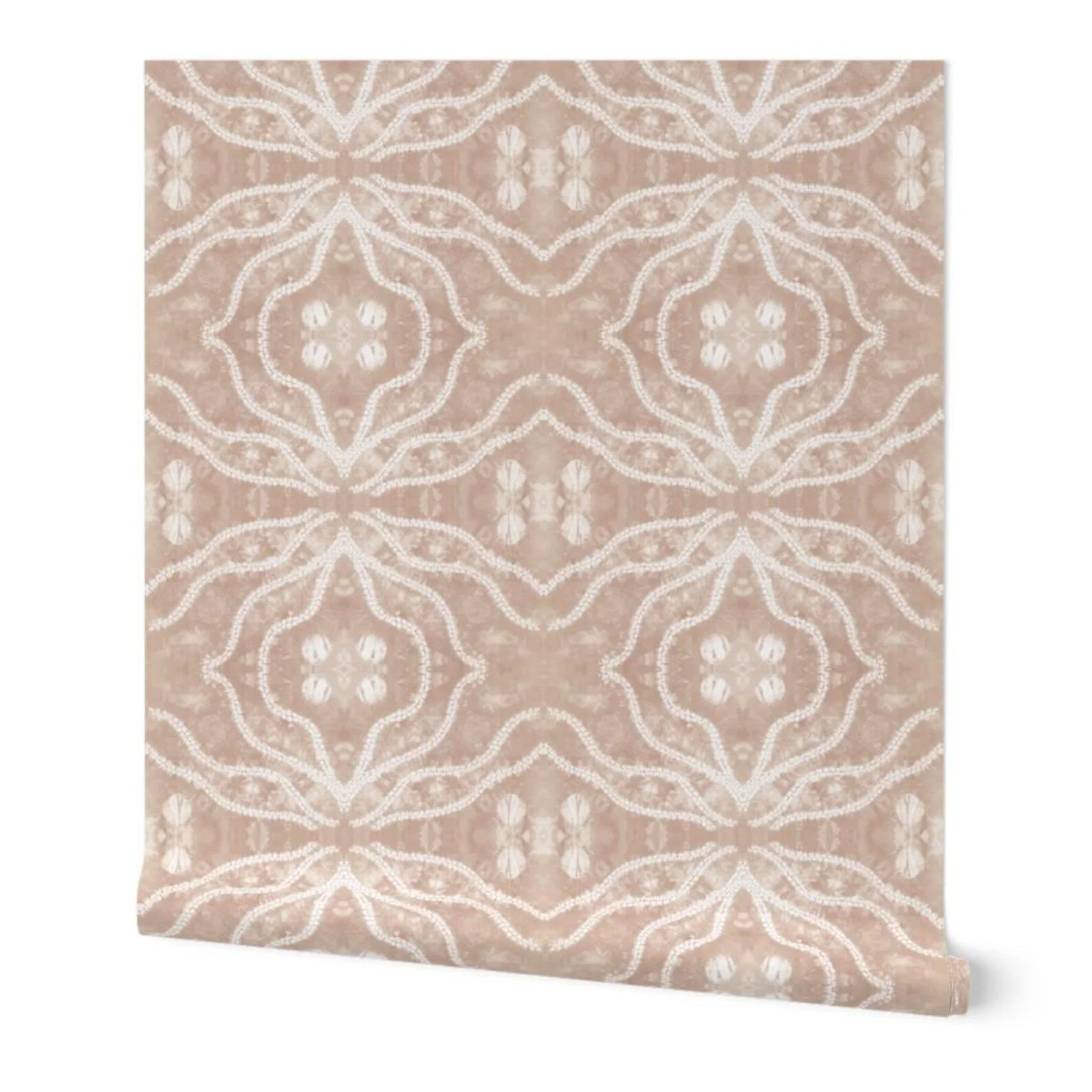 sample roll Latte Cream Brown Denim Stitched Shibori Coastal Quatrefoil Wallpaper