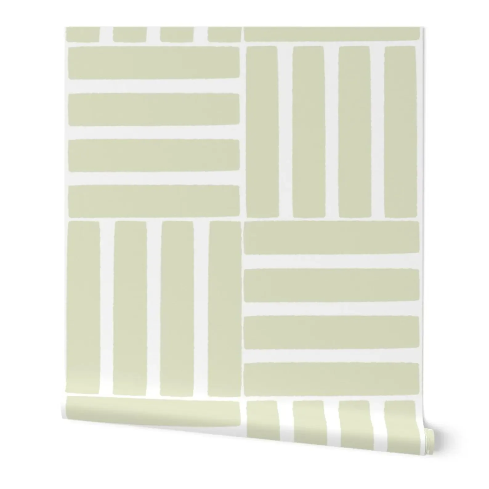 a single roll of wallpaper Pistachio Green Stripe Checkered Grid Modern Japandi Wallpaper