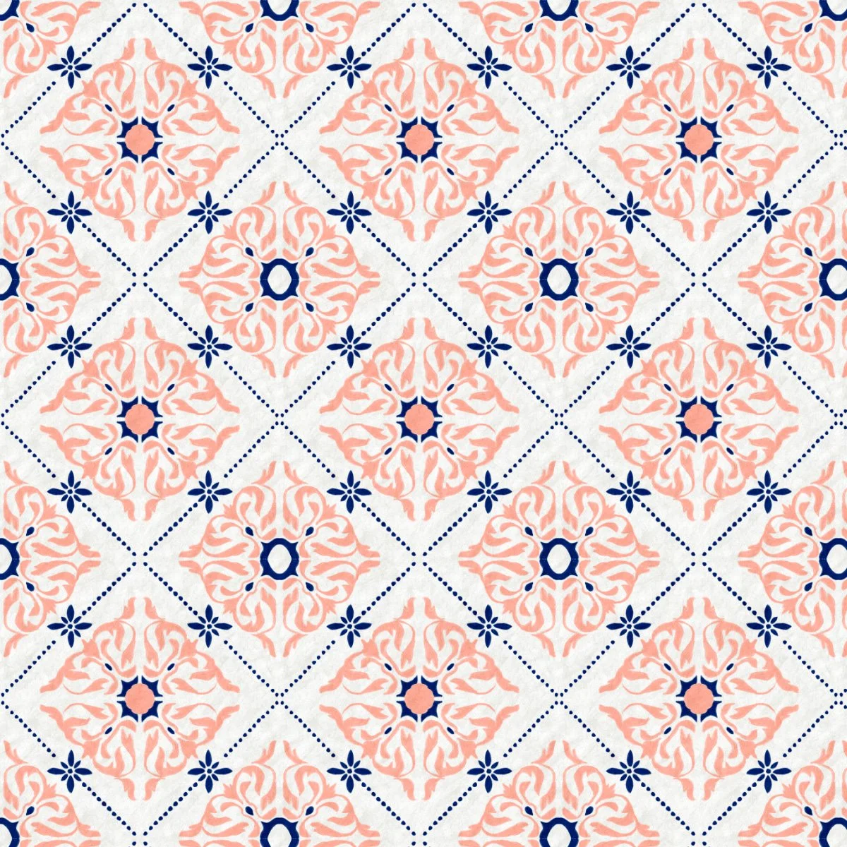 Hand painted Mediterranean tile wallpaper with classic Portuguese floral motifs.
