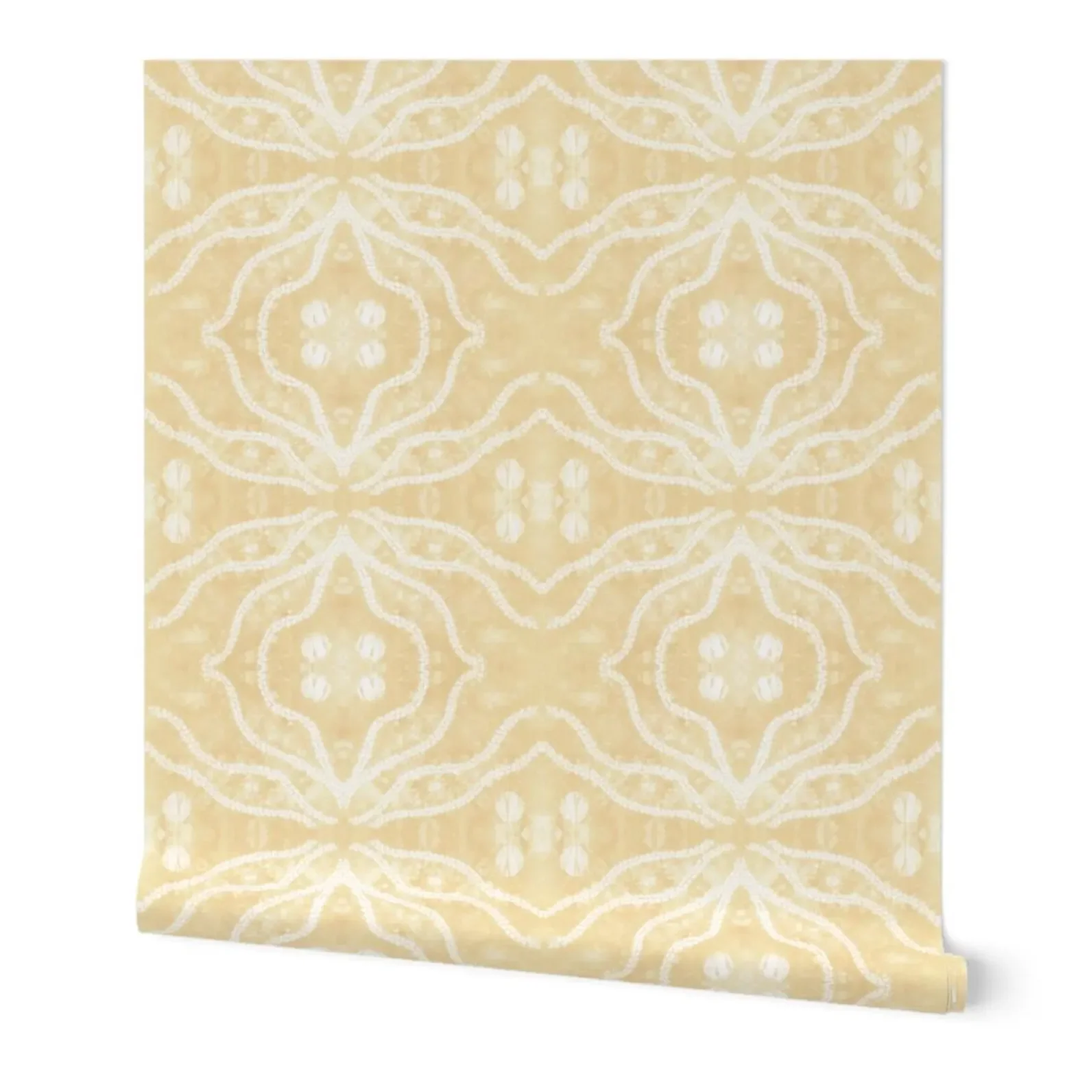 Sample Roll Soft Vanilla Yellow Denim Stitched Shibori Coastal Quatrefoil Wallpaper