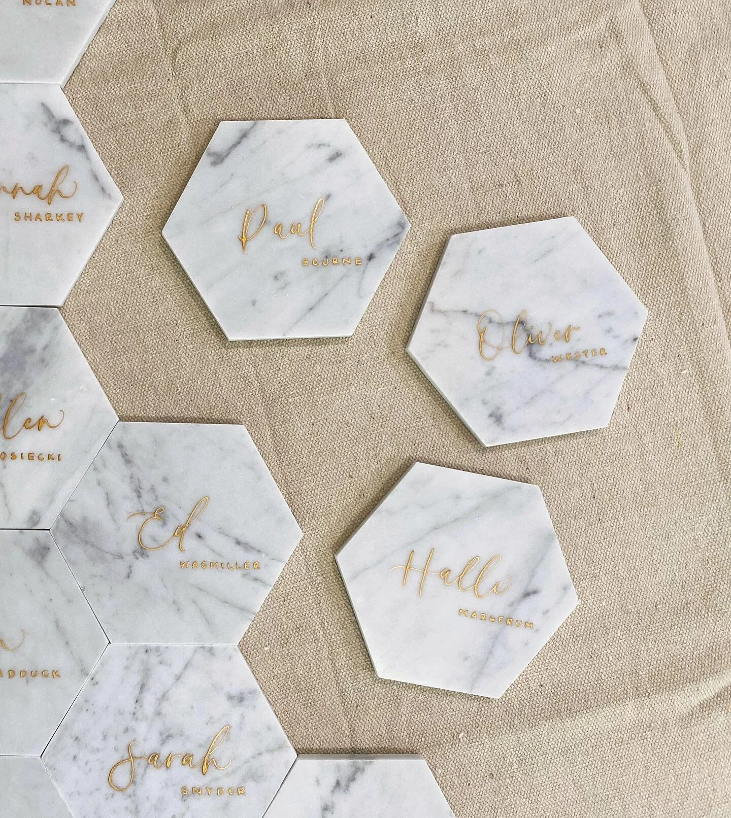 I just love how marble coasters can double as place cards and party favors!