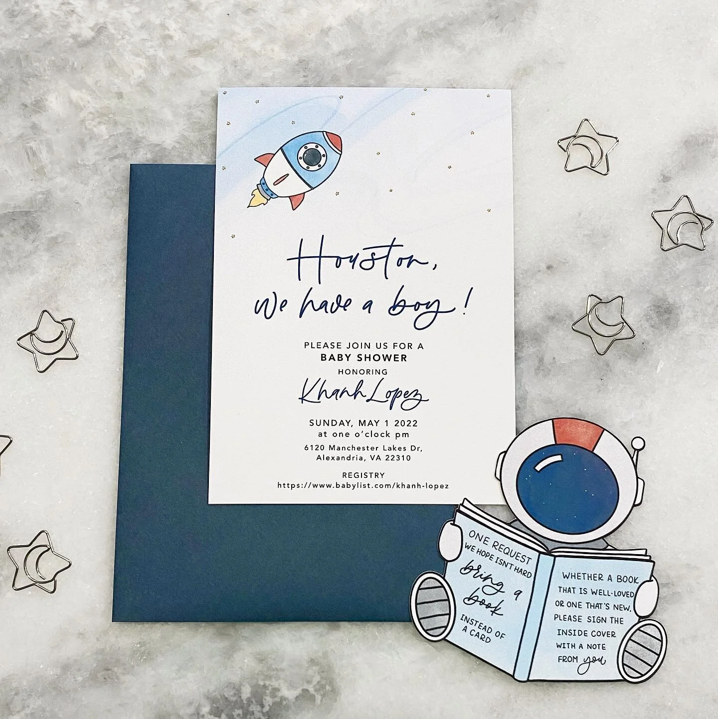 This baby shower invitation is out of this world! 🚀🪐✨