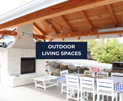 Covered outdoor living space with fireplace, Freeland, South Whidbey Island