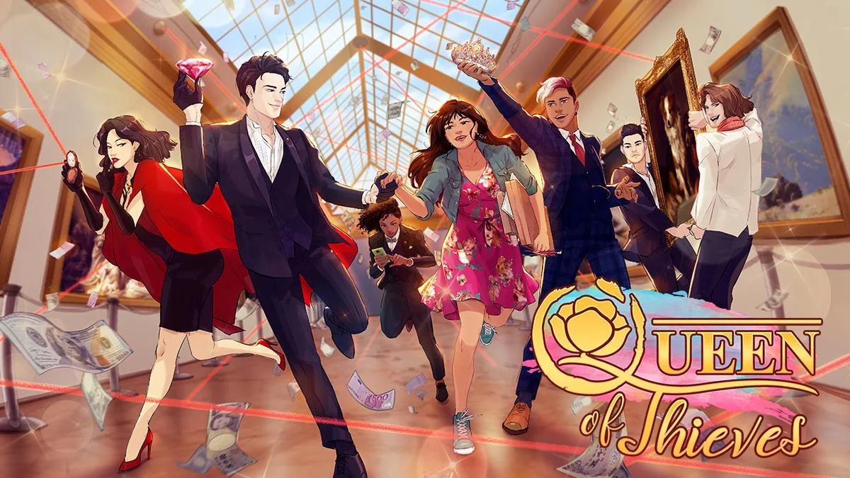   Queen of Thieves  is a free-to-play, narrative branching game developed by Voltage USA for their mobile app  Lovestruck: Choose Your Romance.   In this game, you play as a starving artist forced to choose between reality and her dreams. It looks as