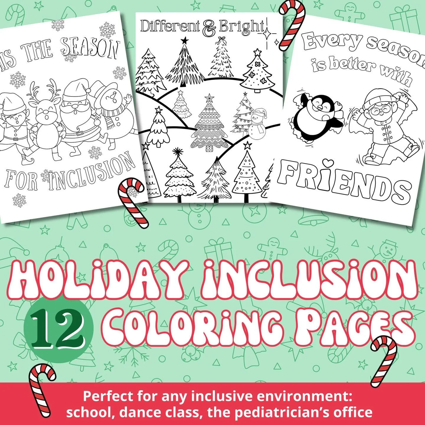 I put together a 12-page &ldquo;&rsquo;Tis the Season&rdquo; coloring book for Logan&rsquo;s class and therapy office &mdash; centered around inclusion, acceptance, and celebrating what makes each of us beautifully unique.
And honestly? It turned out