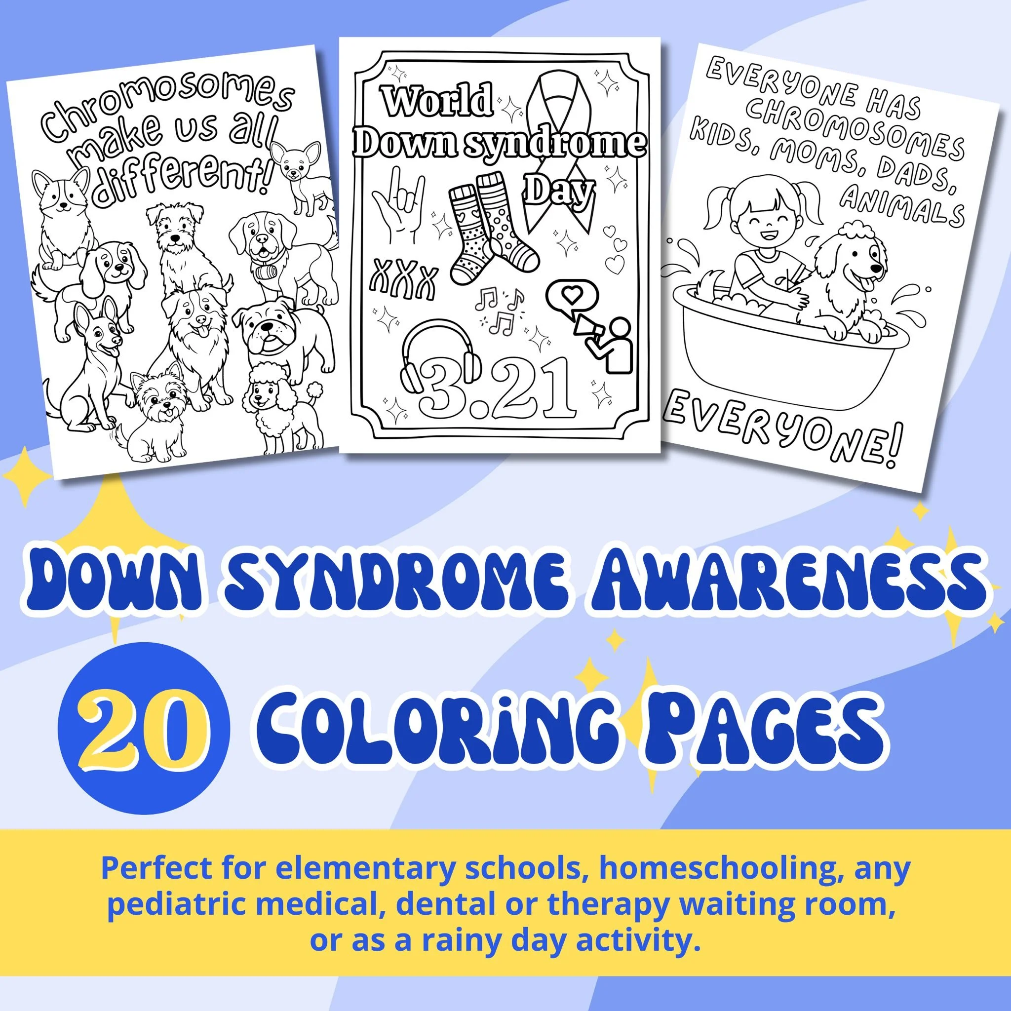 💙💛 In honor of World Down Syndrome Day (3.21), I created a free set of kid-friendly coloring pages to help spark gentle conversations about differences, kindness, and belonging.

These pages explain things like chromosomes in simple ways, celebrate