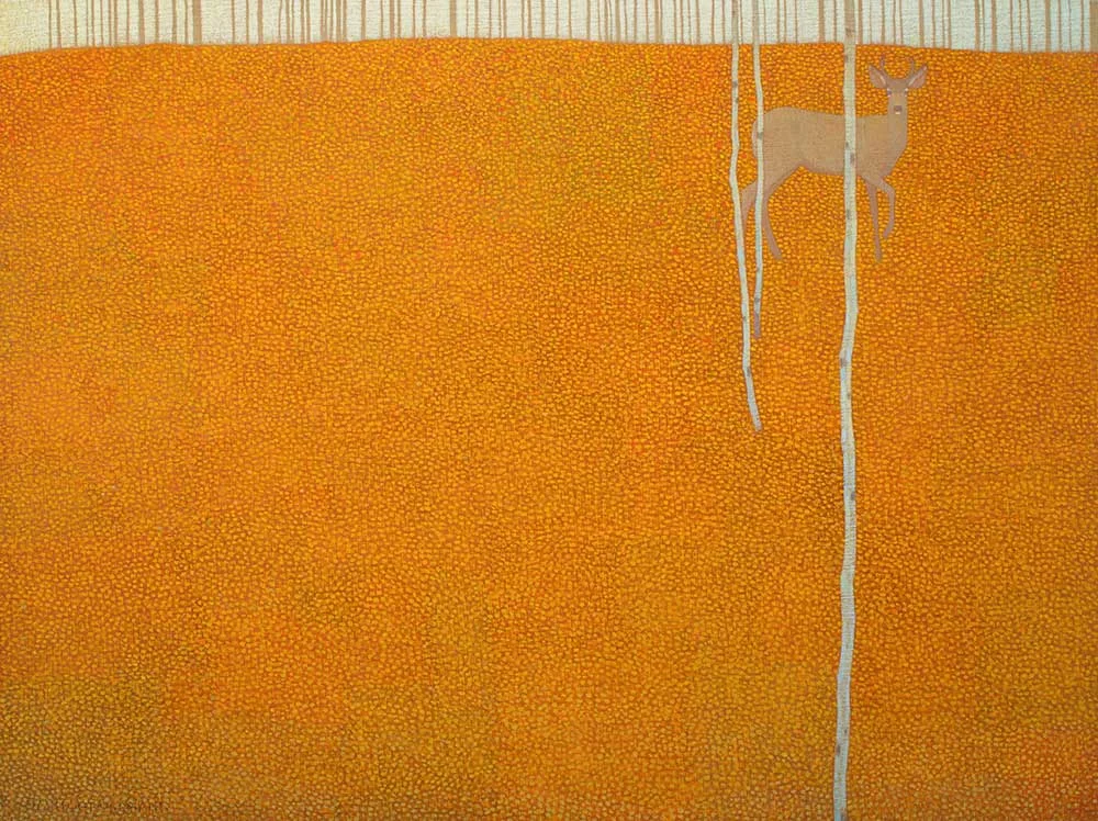 Fallen Leaf Patterns with Solitary Deer, 30x40 inches, oil on linen panel, small.jpg