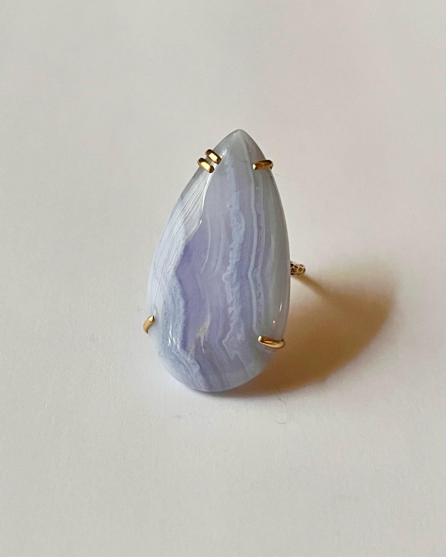 Blue lace agate set in 14k yellow gold. This beauty is a statement for sure. 
&bull;
&bull;
&bull;
&bull;
&bull;
#larueandco #shoplarueandco #larueandcofine #14kyellow #agate