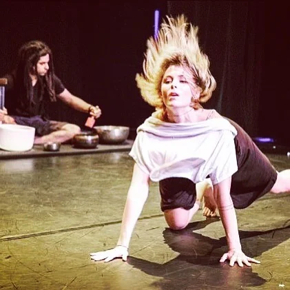 Playing the singing bowls to accompany the incredible dancer Mary Dora at the New Blue Dance Festival.