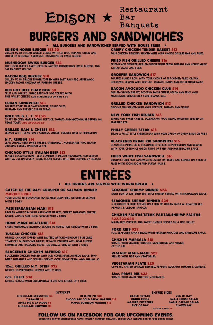 Menu — Edison Restaurant Fort Myers