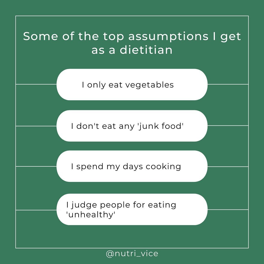 I thought I would share some of the common assumptions that I get when people find out that I am a dietitian. ⁣
⁣
1. I only eat vegetables: I do enjoy vegetables but it certainly does not make up my entire diet. As an athlete, I also strive to includ