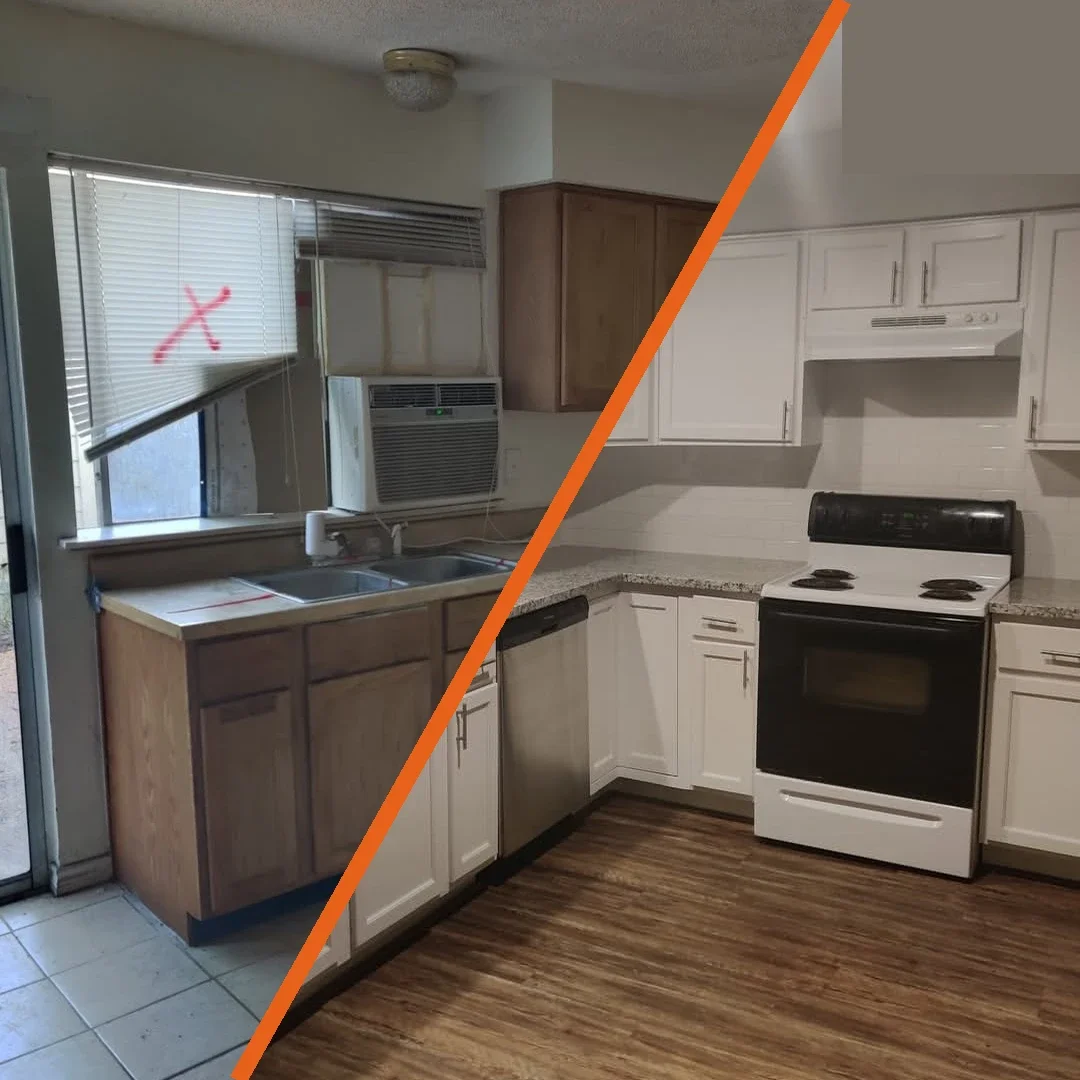 Home bought as-is Houston Texas - before and after kitchen remodel cash buyer