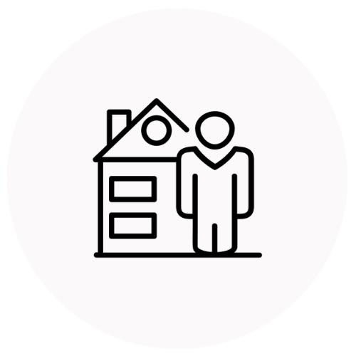 Icon of a person standing next to a house.