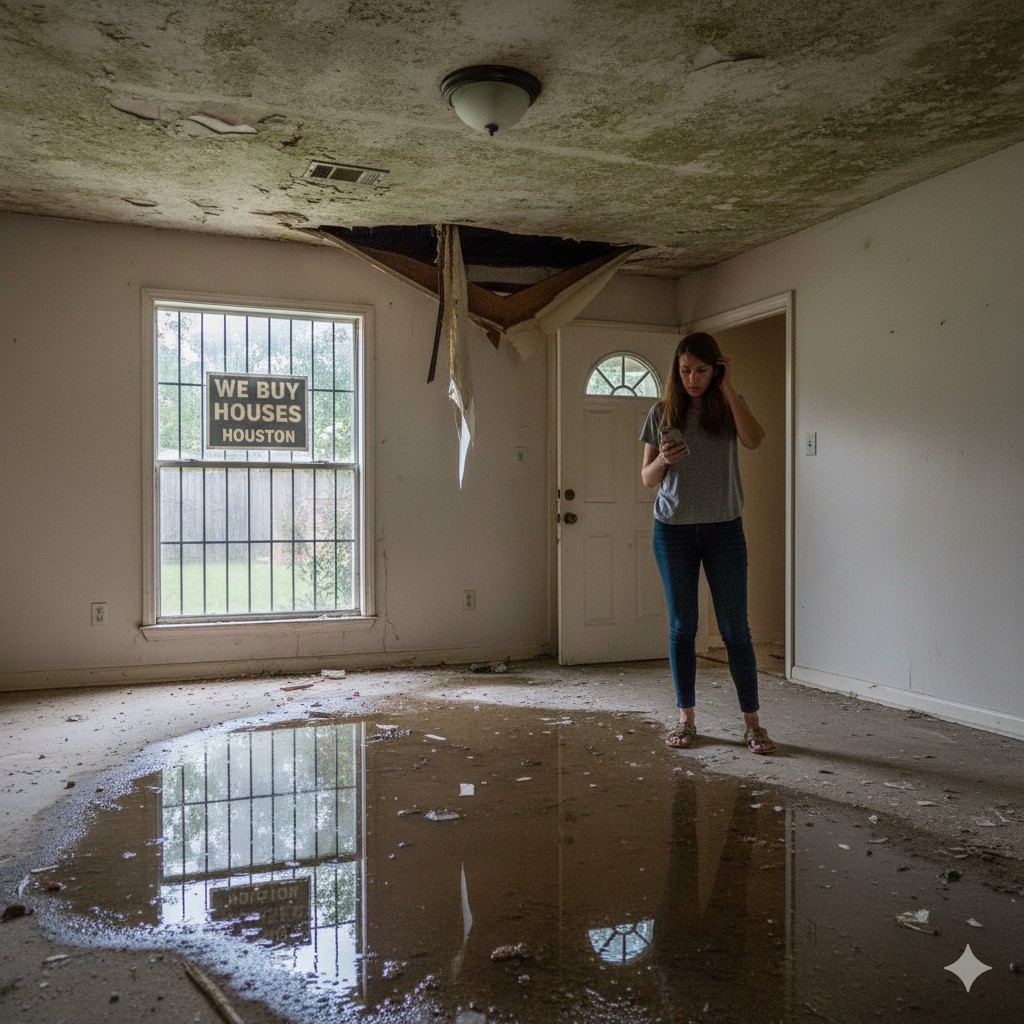 A dark, shadowed silhouette of an unauthorized person entering an empty Houston home, illustrating vacant property risks.