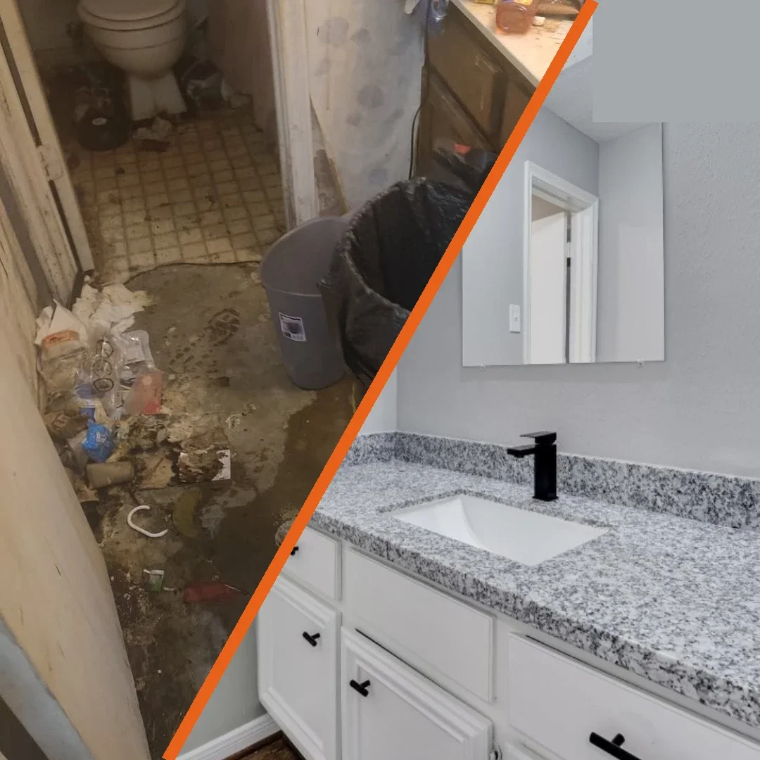 Before and after bathroom renovation Houston TX - cash home buyer purchases house in any condition