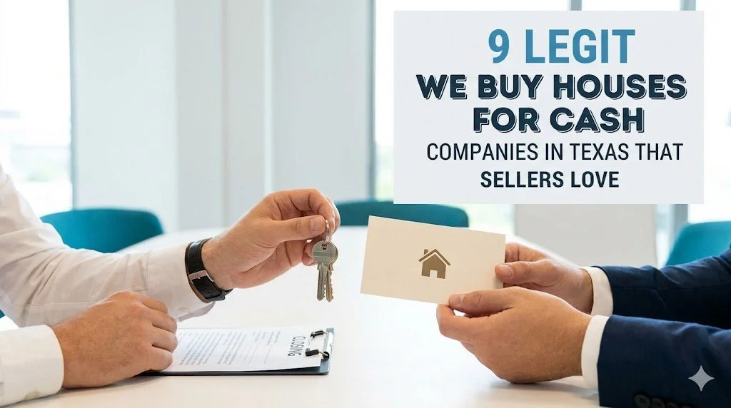 A professional handshake over a Texas real estate contract, with a buyer handing house keys to a satisfied seller.