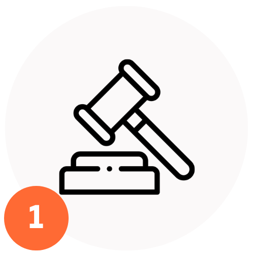 Icon of a gavel hitting a sound block, representing law or justice.