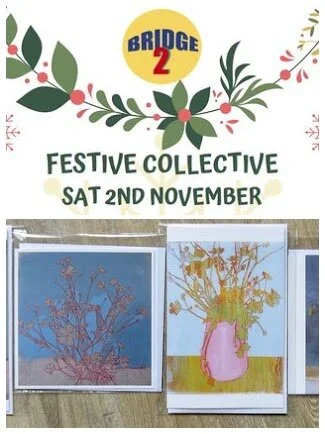 2 November 2019 Festive Collective event with proceeds to Bridge2 refugee aid charity / selling my Wild Flower gift cards and posters with a painting demo on the side.Guernsey Press article