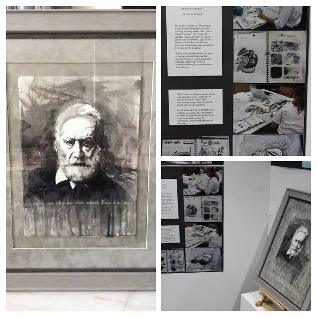 24 November 2017 The Ladies College student work in response to my Victor Hugo portrait, now used for the "Art in School" innovative (art lending program) by Art for Guernsey.Art for Guernsey