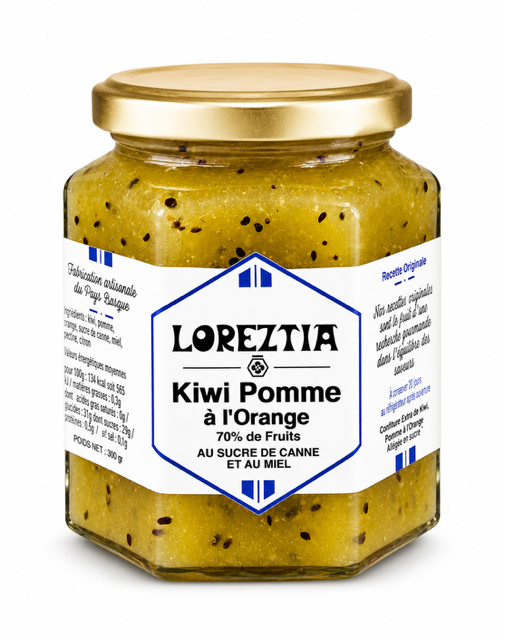 Confiture de Kiwi Pomme Orange - Fabrication au Pays Basque - 300 grs
