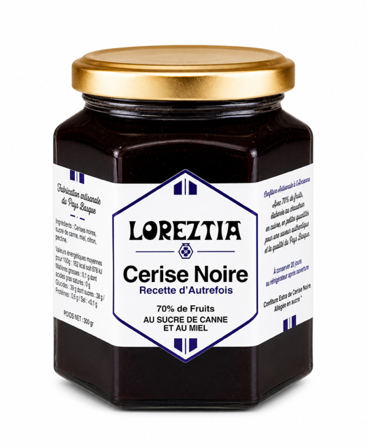 Confiture de Cerise Noire recette d'autrefois - Fabrication Pays Basque - 300 grs "Cuisson traditionnelle 8 heures"