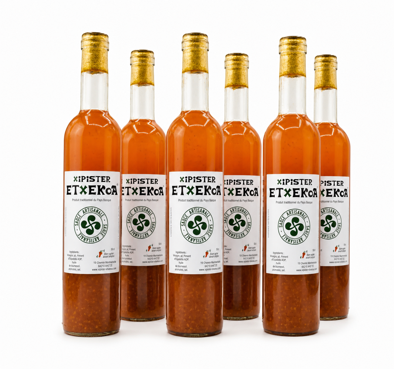 6 bouteilles de Xipister Etxekoa en 50cl + une bouteille Offerte, soit 7 bouteilles à 9,40€ la bouteille.