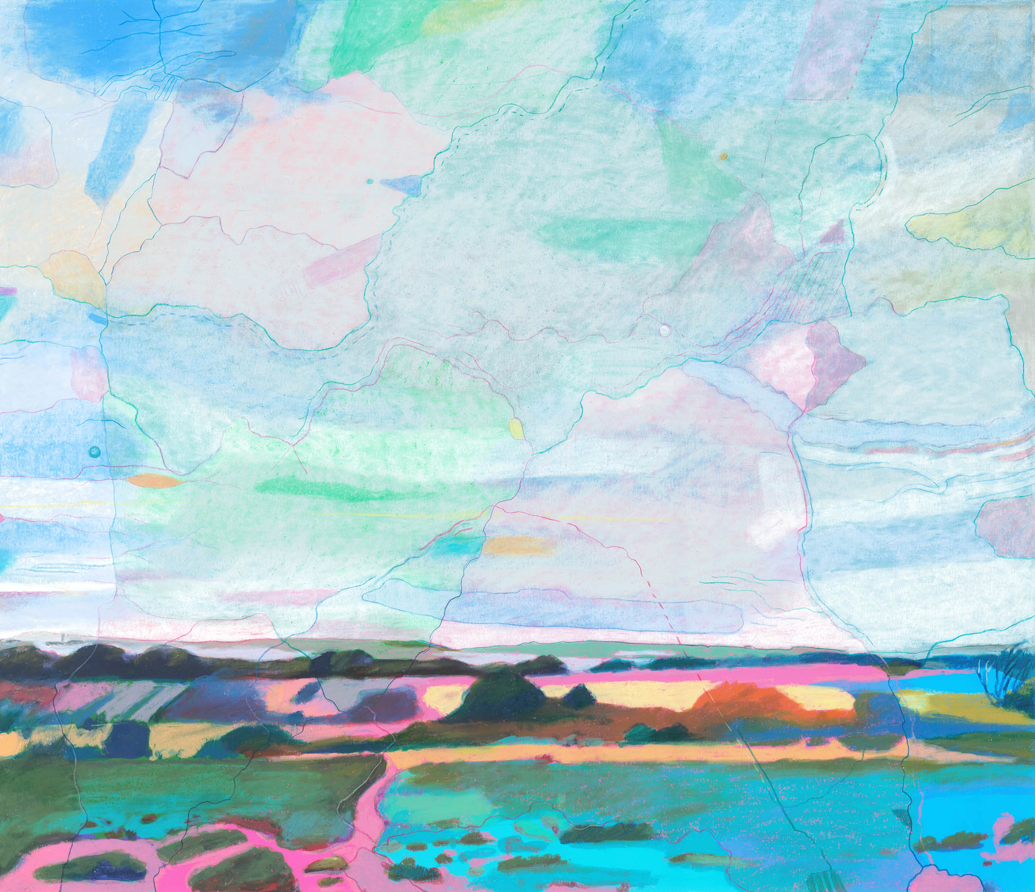   Catching the Landscape  2018 Pastel, pencil, pigment ink on paper.  50 x 43cm 