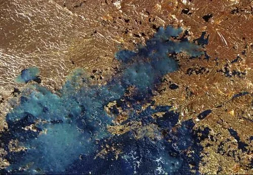 Détails techniques du nihonga, azurite et or - Nihonga’s technical details, azurite and gold